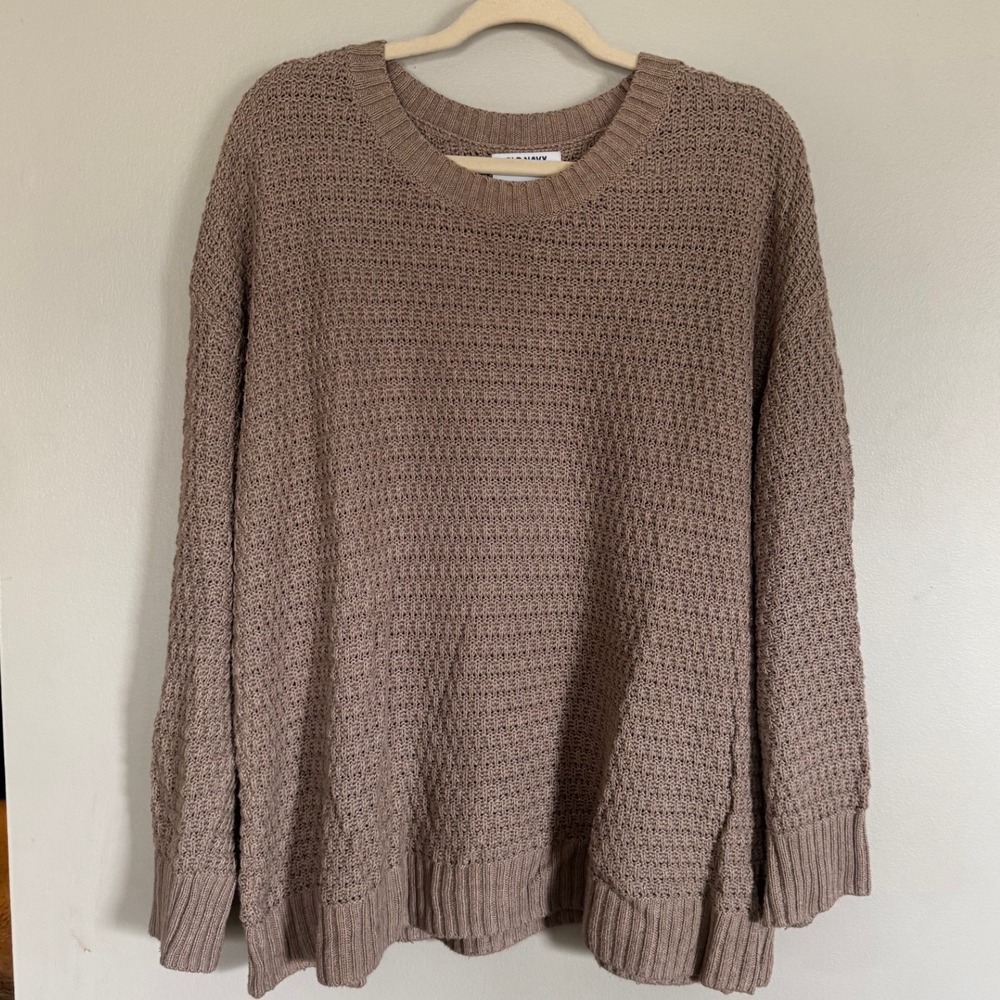 Old Navy Womens Tunic Length Sweater Brown Crew Neck Long Sleeve Knit L